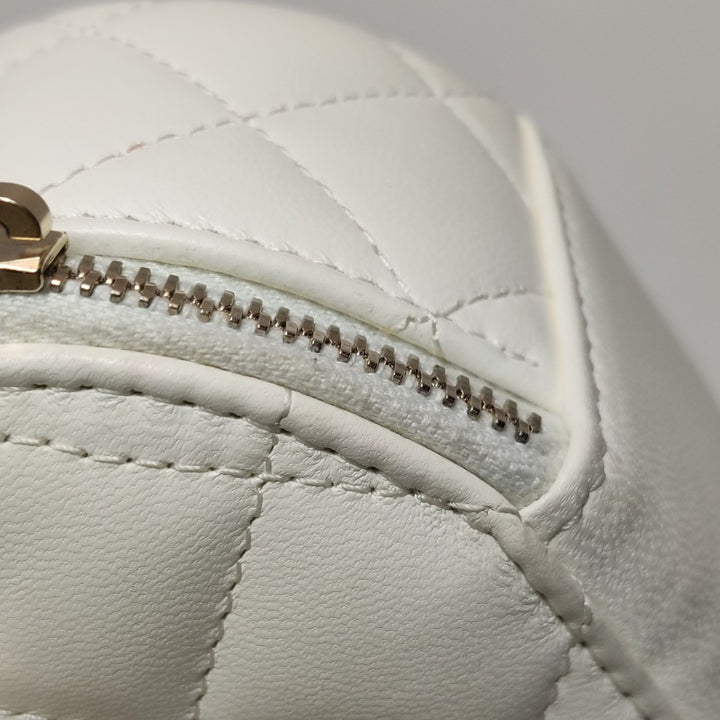 Chanel Micro Pearl Handle Vanity Case White Quilted Lambskin Gold Hardware