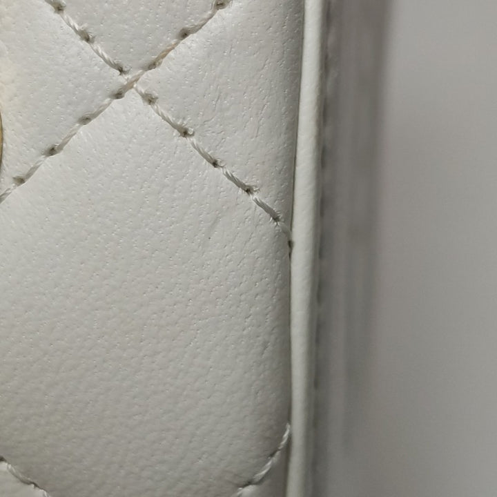 Chanel Micro Pearl Handle Vanity Case White Quilted Lambskin Gold Hardware