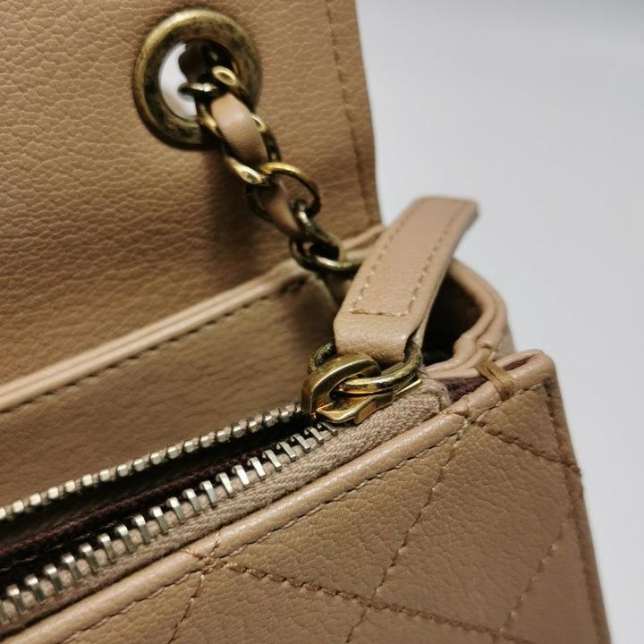 Chanel Small Coco Curve Flap Bag Caramel Beige Calfskin Leather Antiqued Gold Hardware