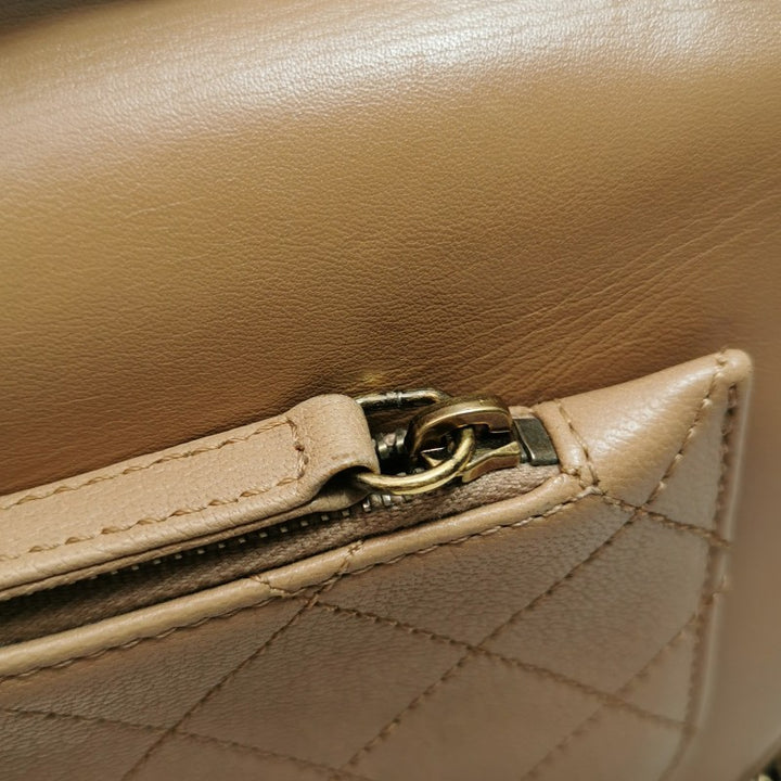 Chanel Small Coco Curve Flap Bag Caramel Beige Calfskin Leather Antiqued Gold Hardware