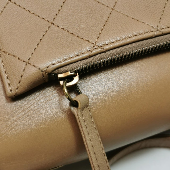 Chanel Small Coco Curve Flap Bag Caramel Beige Calfskin Leather Antiqued Gold Hardware