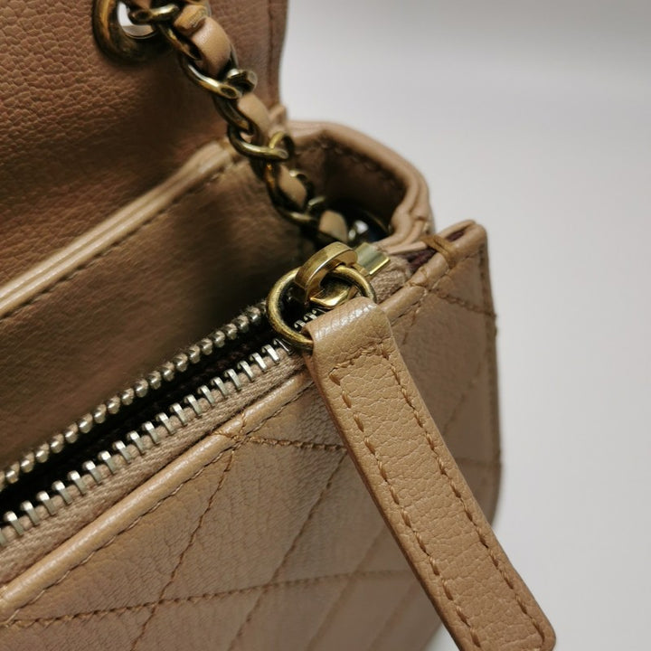 Chanel Small Coco Curve Flap Bag Caramel Beige Calfskin Leather Antiqued Gold Hardware
