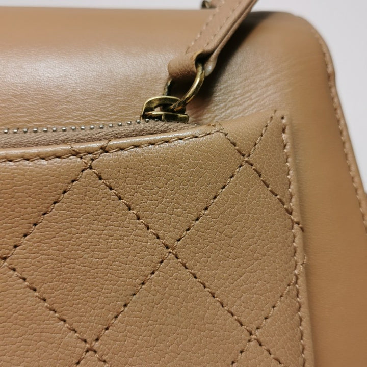 Chanel Small Coco Curve Flap Bag Caramel Beige Calfskin Leather Antiqued Gold Hardware