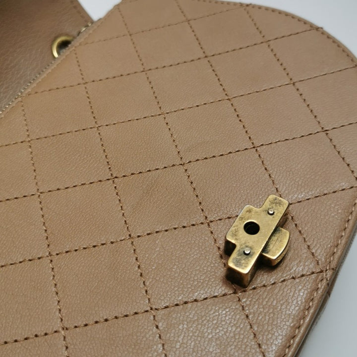 Chanel Small Coco Curve Flap Bag Caramel Beige Calfskin Leather Antiqued Gold Hardware