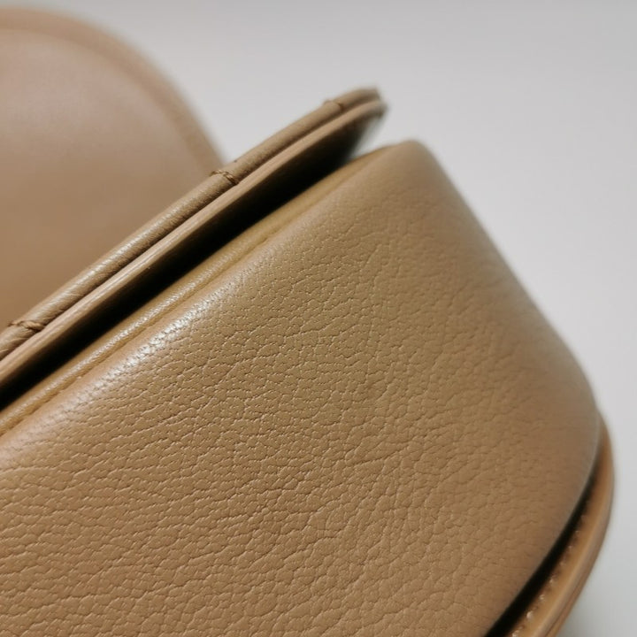 Chanel Small Coco Curve Flap Bag Caramel Beige Calfskin Leather Antiqued Gold Hardware