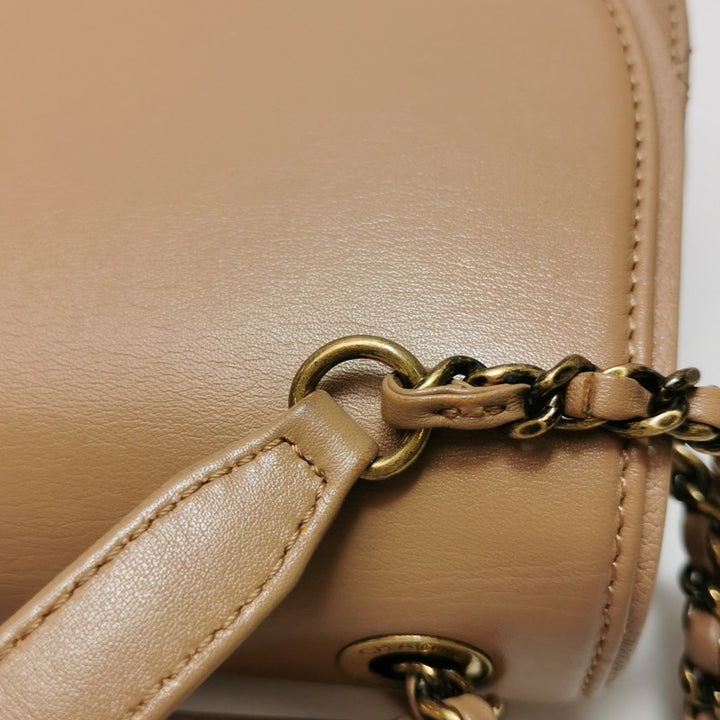 Chanel Small Coco Curve Flap Bag Caramel Beige Calfskin Leather Antiqued Gold Hardware