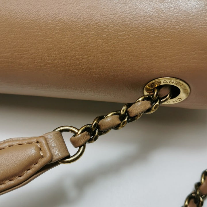 Chanel Small Coco Curve Flap Bag Caramel Beige Calfskin Leather Antiqued Gold Hardware