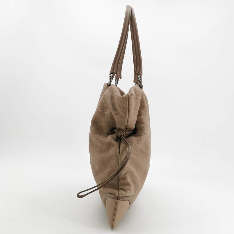 Chanel CC Cup Large Drawstring Tote Bag Taupe Washed Grained Calfskin Silver Hardware