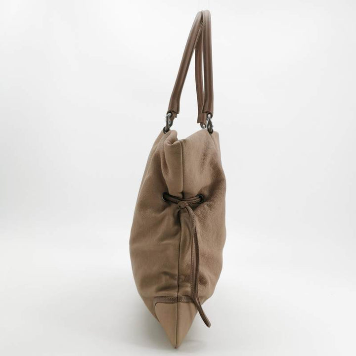 Chanel CC Cup Large Drawstring Tote Bag Taupe Washed Grained Calfskin Silver Hardware
