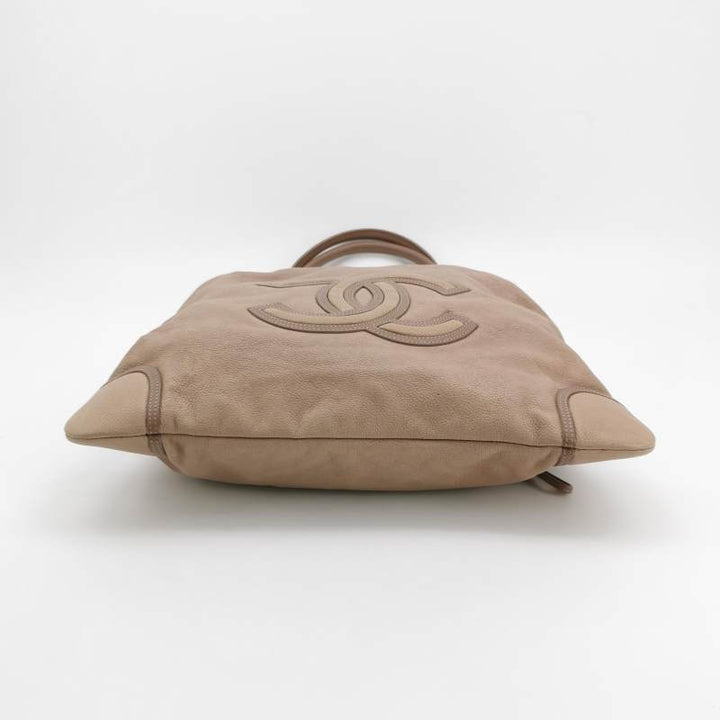 Chanel CC Cup Large Drawstring Tote Bag Taupe Washed Grained Calfskin Silver Hardware