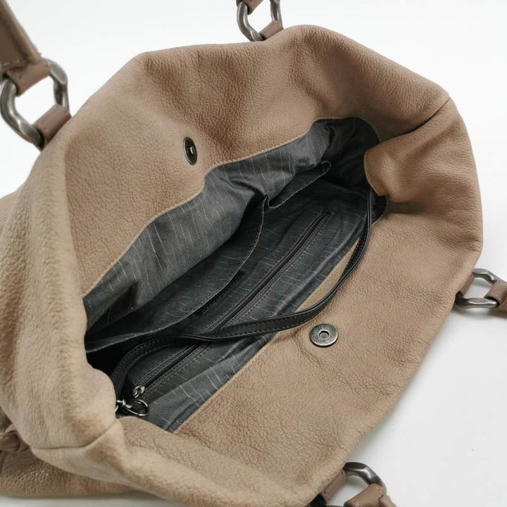 Chanel CC Cup Large Drawstring Tote Bag Taupe Washed Grained Calfskin Silver Hardware