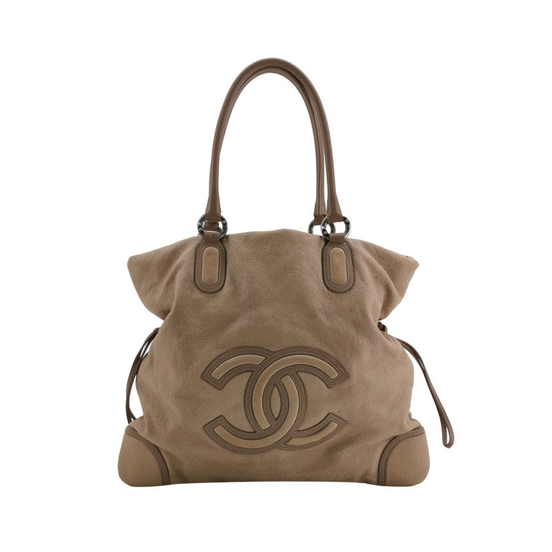 Chanel CC Cup Large Drawstring Tote Bag Taupe Washed Grained Calfskin Silver Hardware