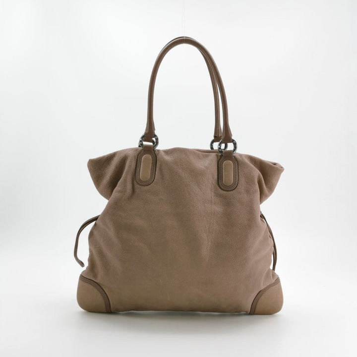 Chanel CC Cup Large Drawstring Tote Bag Taupe Washed Grained Calfskin Silver Hardware
