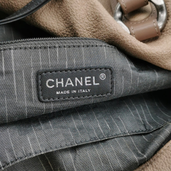 Chanel CC Cup Large Drawstring Tote Bag Taupe Washed Grained Calfskin Silver Hardware