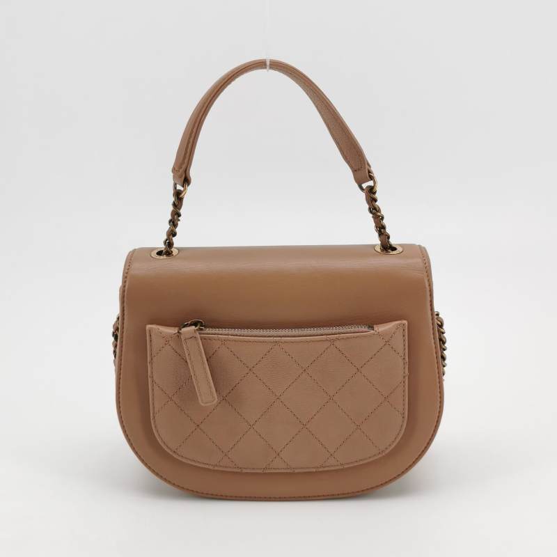 Chanel Small Coco Curve Flap Bag Caramel Beige Calfskin Leather Antiqued Gold Hardware