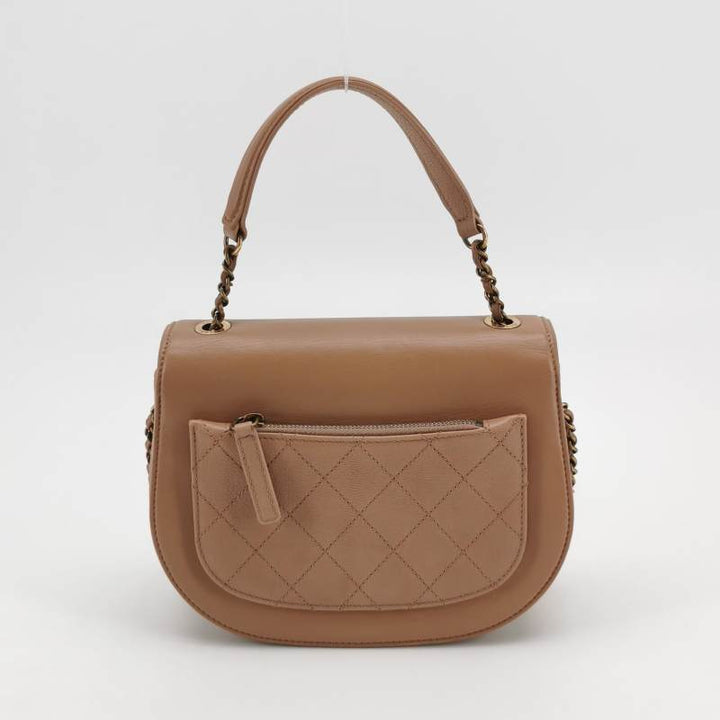 Chanel Small Coco Curve Flap Bag Caramel Beige Calfskin Leather Antiqued Gold Hardware