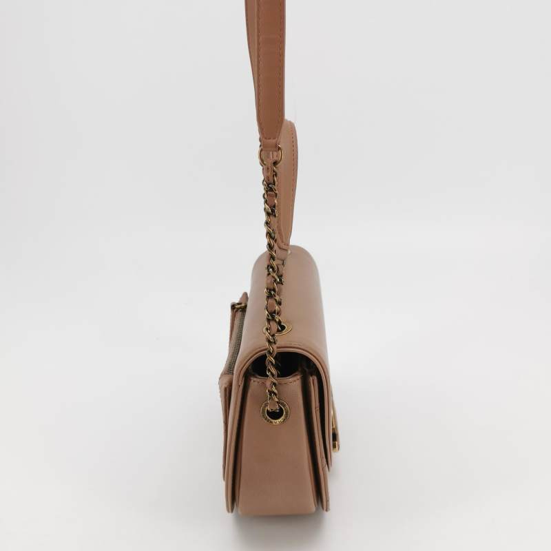 Chanel Small Coco Curve Flap Bag Caramel Beige Calfskin Leather Antiqued Gold Hardware