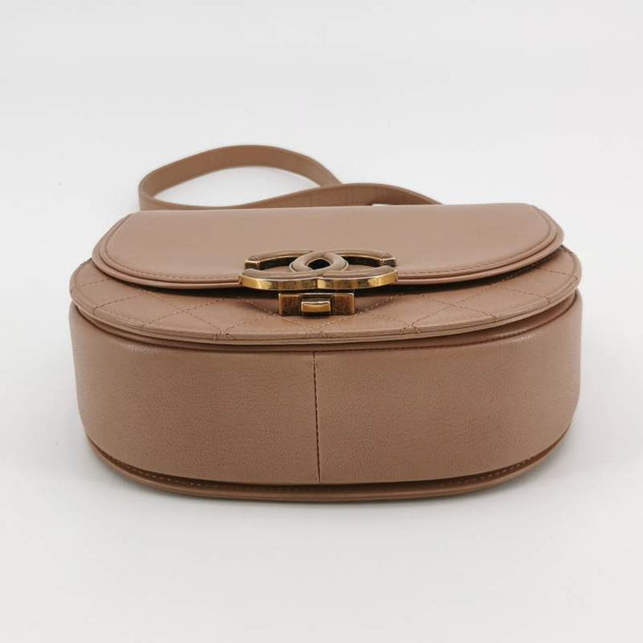 Chanel Small Coco Curve Flap Bag Caramel Beige Calfskin Leather Antiqued Gold Hardware