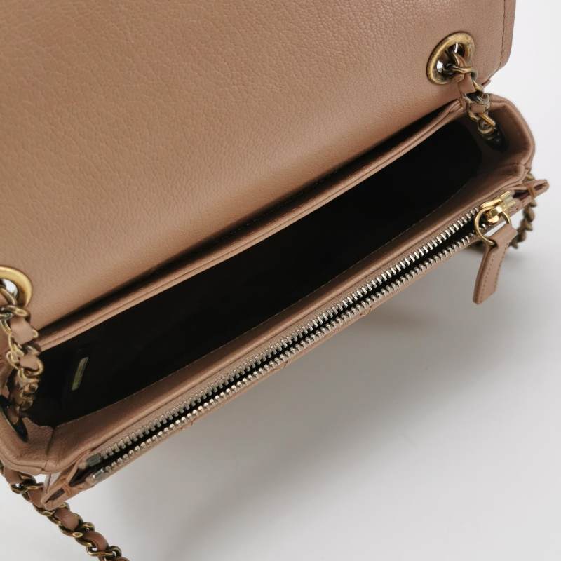 Chanel Small Coco Curve Flap Bag Caramel Beige Calfskin Leather Antiqued Gold Hardware