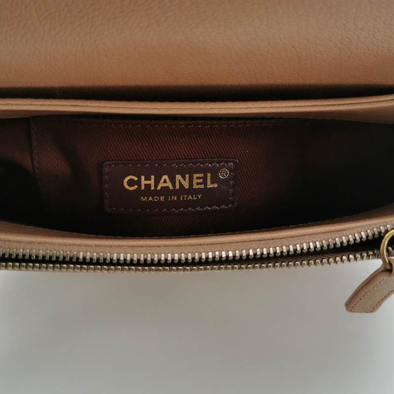 Chanel Small Coco Curve Flap Bag Caramel Beige Calfskin Leather Antiqued Gold Hardware