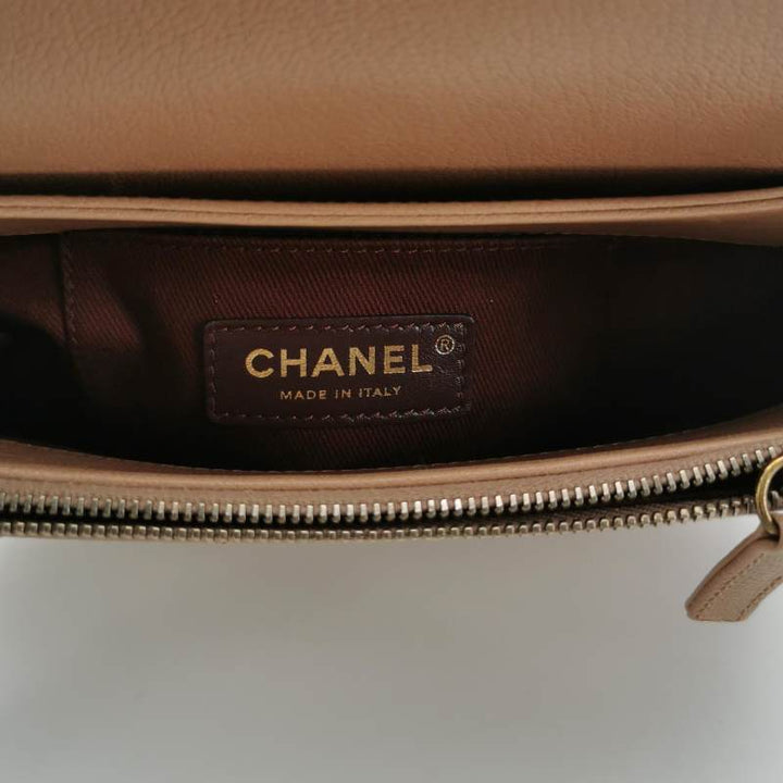 Chanel Small Coco Curve Flap Bag Caramel Beige Calfskin Leather Antiqued Gold Hardware