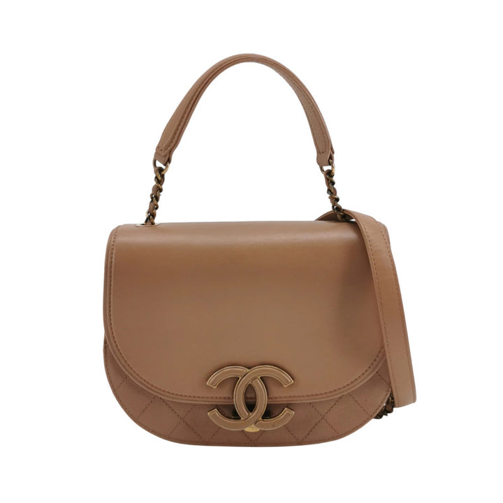 Chanel Small Coco Curve Flap Bag Caramel Beige Calfskin Leather Antiqued Gold Hardware