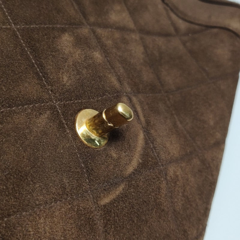 Chanel Large CC Quilted Suede Top Handle Flap Bag Brown Gold Hardware