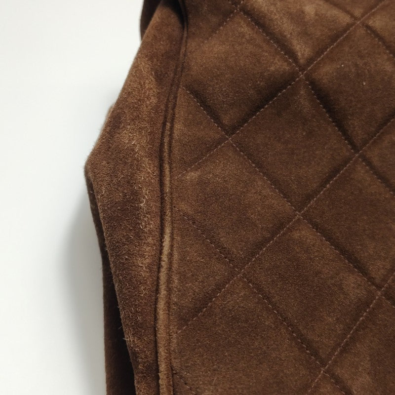 Chanel Large CC Quilted Suede Top Handle Flap Bag Brown Gold Hardware