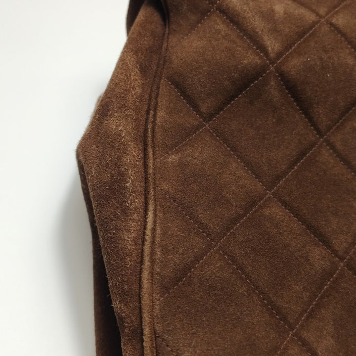 Chanel Large CC Quilted Suede Top Handle Flap Bag Brown Gold Hardware