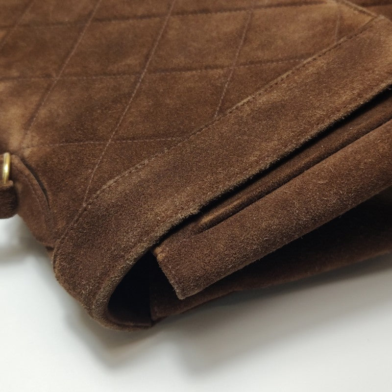 Chanel Large CC Quilted Suede Top Handle Flap Bag Brown Gold Hardware
