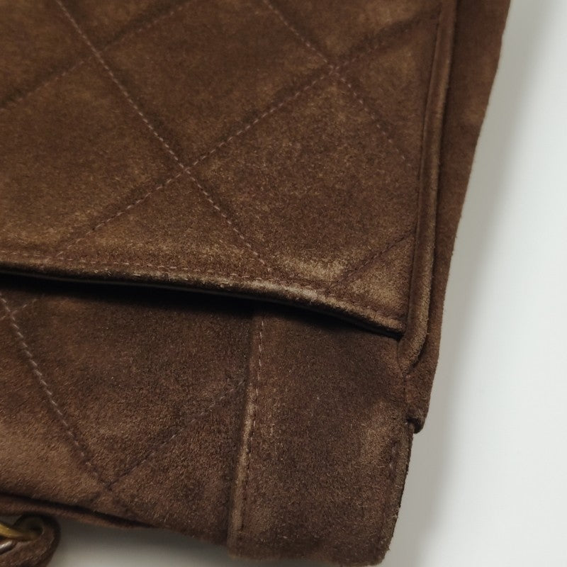 Chanel Large CC Quilted Suede Top Handle Flap Bag Brown Gold Hardware