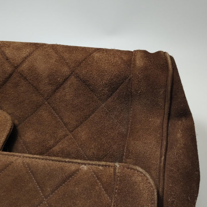 Chanel Large CC Quilted Suede Top Handle Flap Bag Brown Gold Hardware