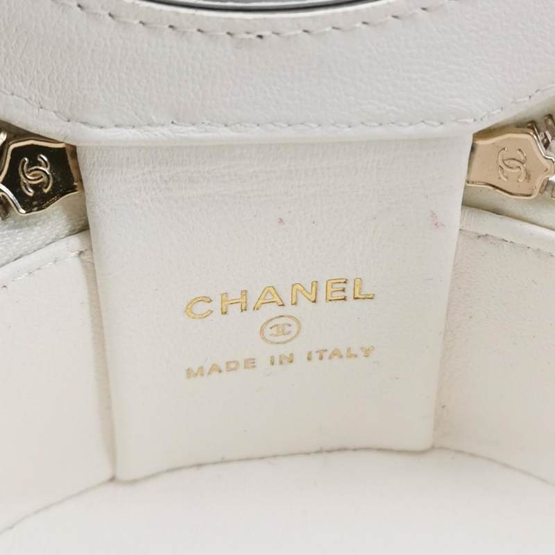 Chanel Micro Pearl Handle Vanity Case White Quilted Lambskin Gold Hardware