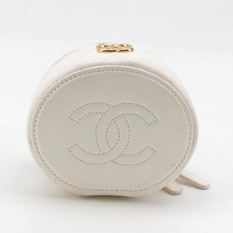 Chanel Micro Pearl Handle Vanity Case White Quilted Lambskin Gold Hardware