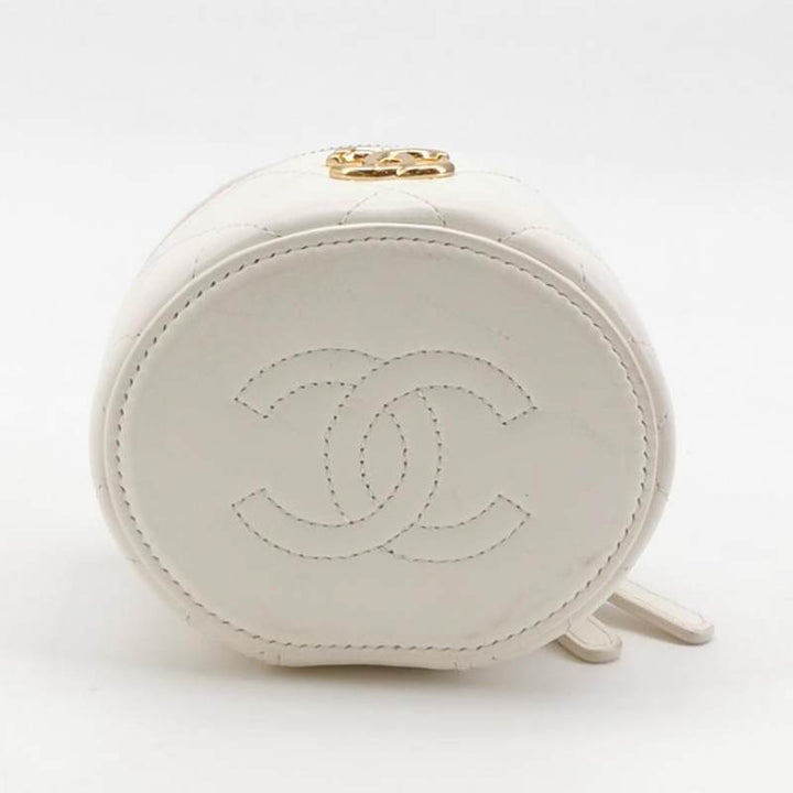 Chanel Micro Pearl Handle Vanity Case White Quilted Lambskin Gold Hardware