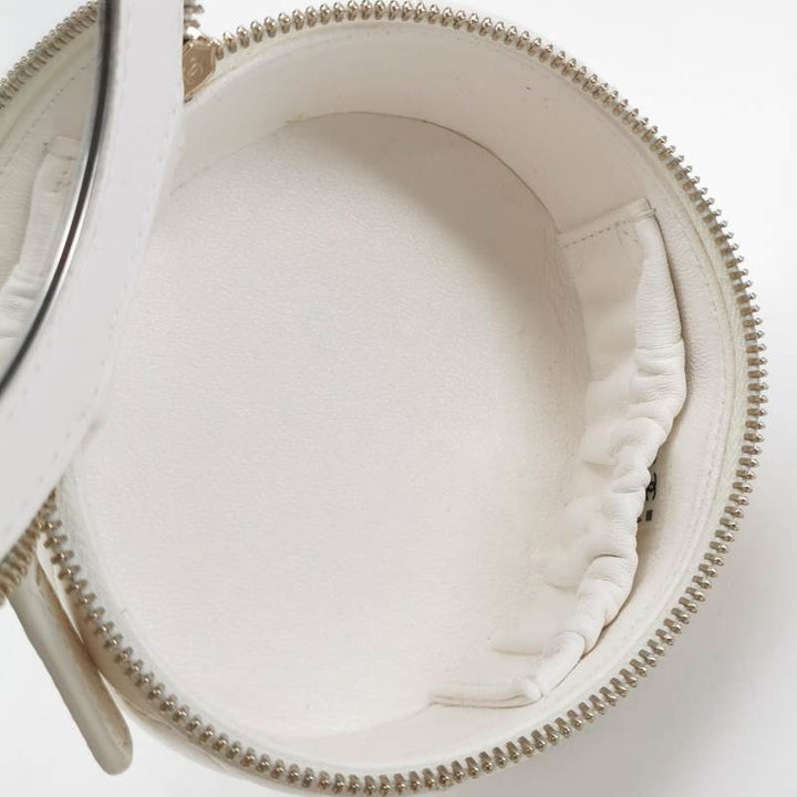 Chanel Micro Pearl Handle Vanity Case White Quilted Lambskin Gold Hardware