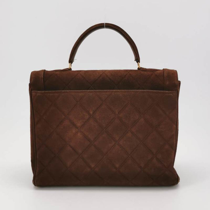 Chanel Large CC Quilted Suede Top Handle Flap Bag Brown Gold Hardware