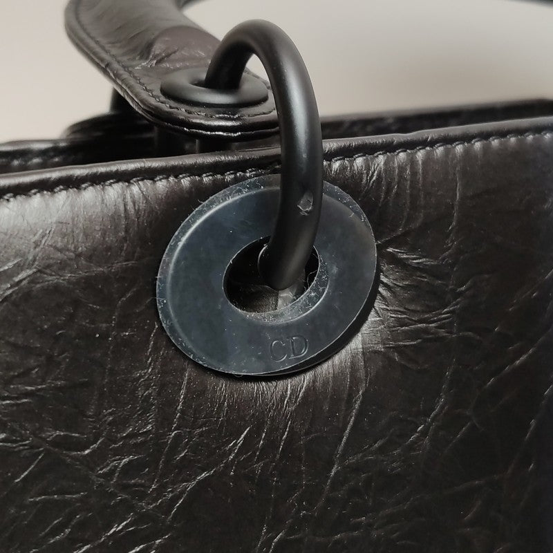 Dior Medium Lady Dior Bag Black and White Eiffel Tower Crinkled Calfskin Black Hardware