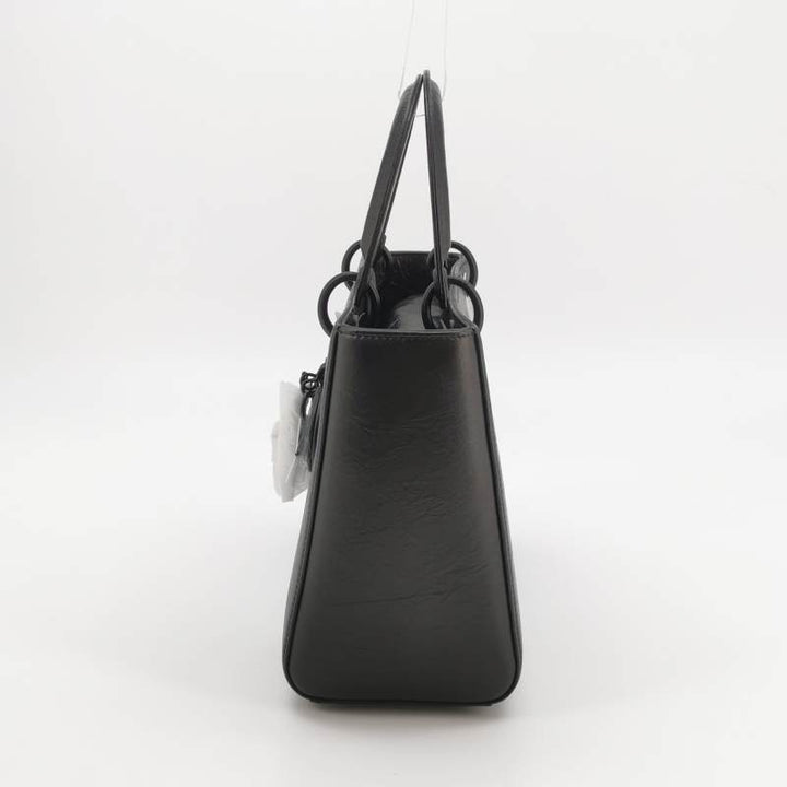 Dior Medium Lady Dior Bag Black and White Eiffel Tower Crinkled Calfskin Black Hardware
