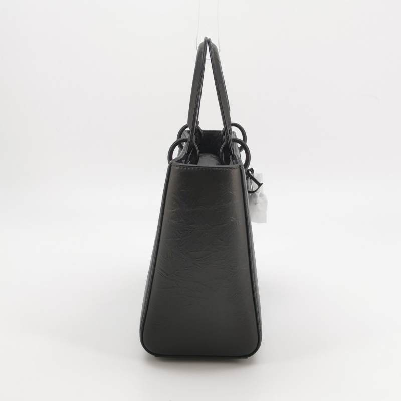 Dior Medium Lady Dior Bag Black and White Eiffel Tower Crinkled Calfskin Black Hardware