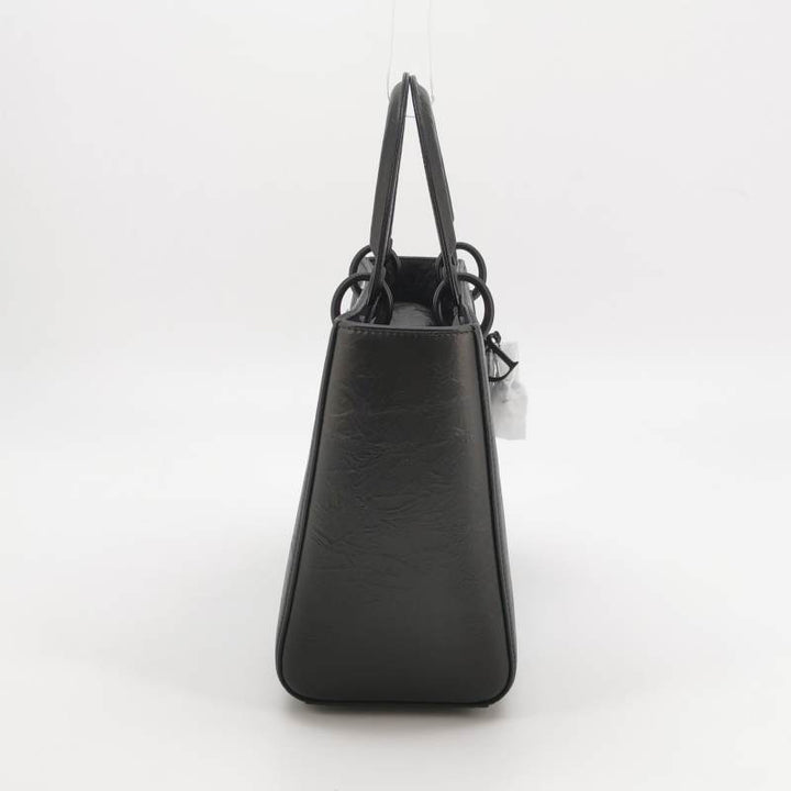 Dior Medium Lady Dior Bag Black and White Eiffel Tower Crinkled Calfskin Black Hardware