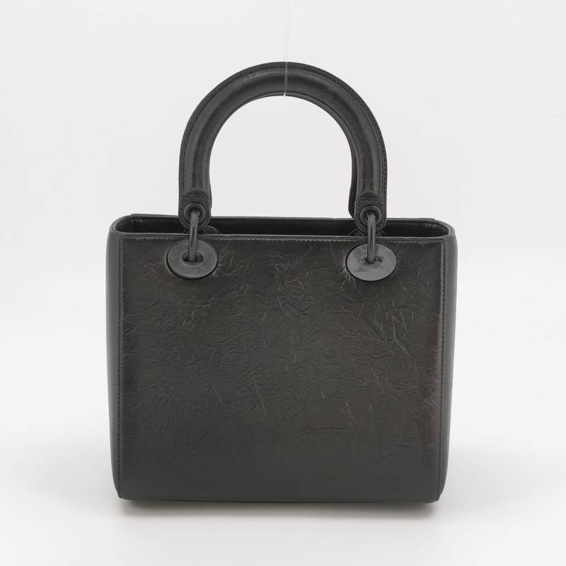 Dior Medium Lady Dior Bag Black and White Eiffel Tower Crinkled Calfskin Black Hardware
