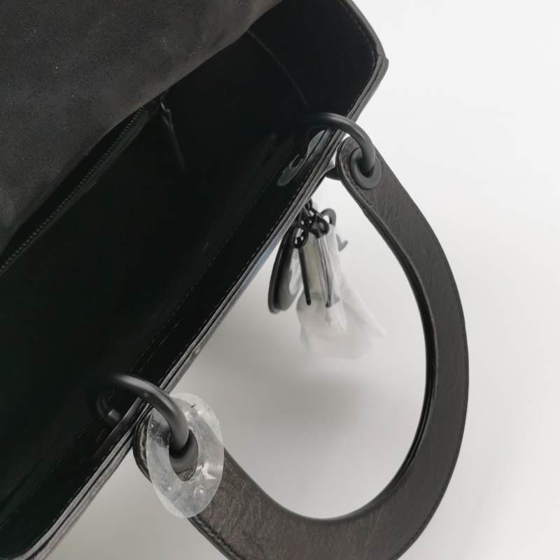Dior Medium Lady Dior Bag Black and White Eiffel Tower Crinkled Calfskin Black Hardware