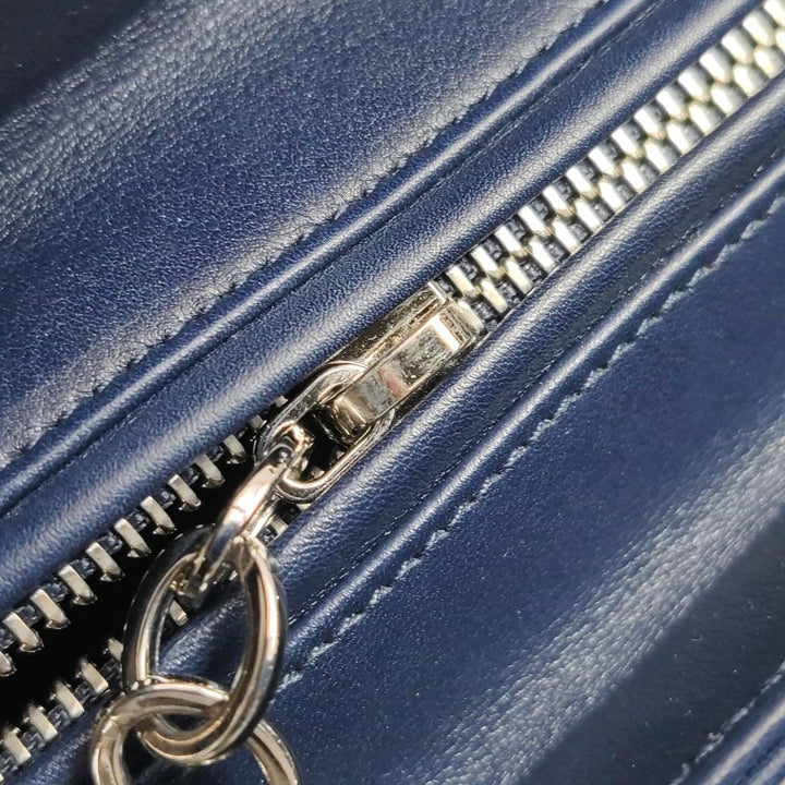 Dior Medium Lady Dior Bag Navy Smooth Calfskin Metal Embellished Silver Hardware