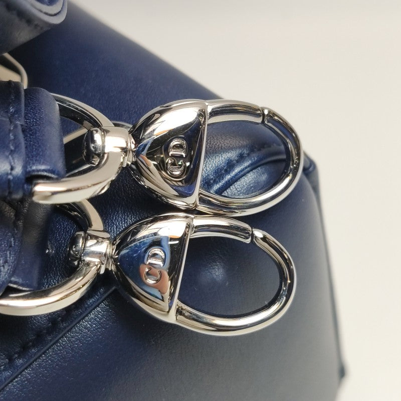 Dior Medium Lady Dior Bag Navy Smooth Calfskin Metal Embellished Silver Hardware