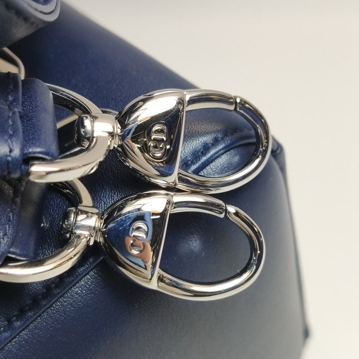 Dior Medium Lady Dior Bag Navy Smooth Calfskin Metal Embellished Silver Hardware