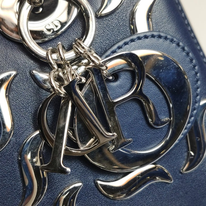 Dior Medium Lady Dior Bag Navy Smooth Calfskin Metal Embellished Silver Hardware