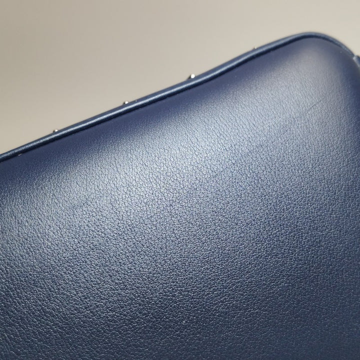 Dior Medium Lady Dior Bag Navy Smooth Calfskin Metal Embellished Silver Hardware