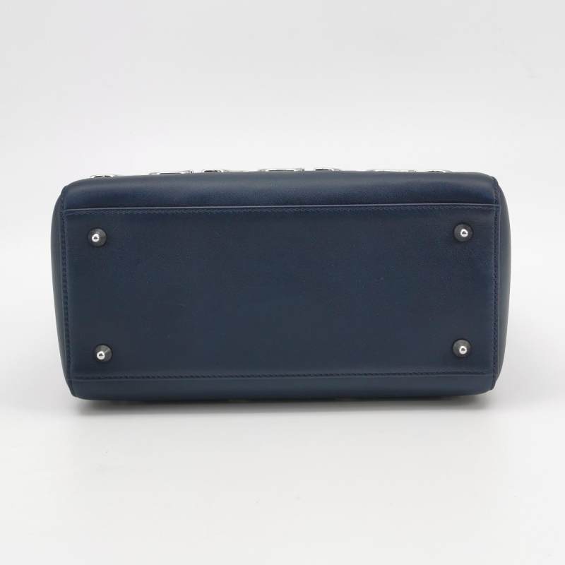 Dior Medium Lady Dior Bag Navy Smooth Calfskin Metal Embellished Silver Hardware