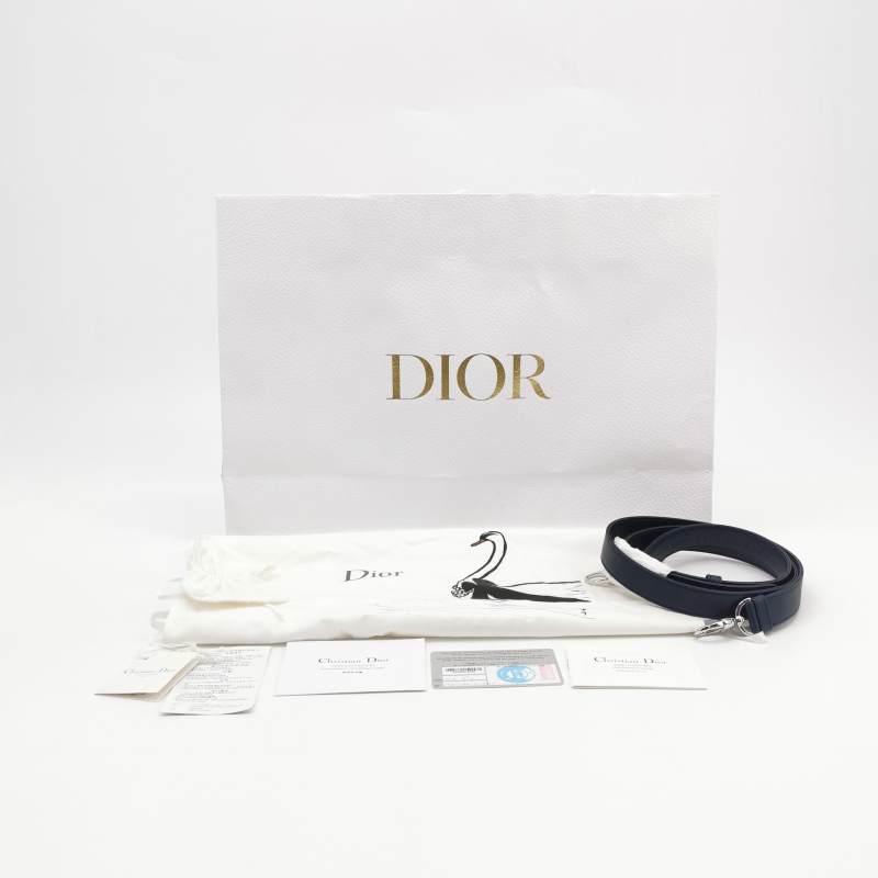 Dior Medium Lady Dior Bag Navy Smooth Calfskin Metal Embellished Silver Hardware